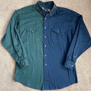 Panhandle Slim Shirt Mens XL Green Plaid Vintage Western Flap Pocket Work USA